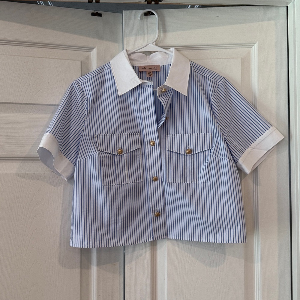Philosophy Blue and White Striped Shirt